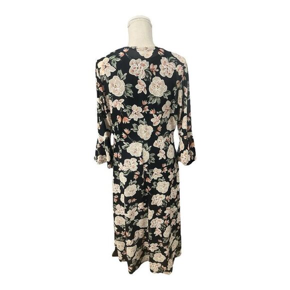 Siren Lily 2 Piece Tank Dress & Cardigan Size L Black Floral Long Bell-Sleeve - Picture 11 of 12